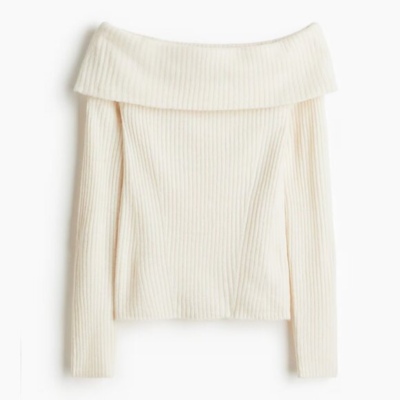 H&M Cream Rib-Knit Off-the-Shoulder Top, XS - Picture 1 of 2